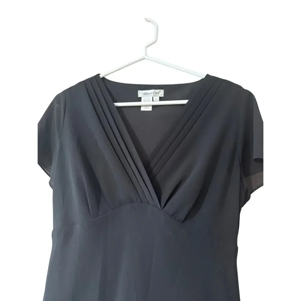 Coldwater Creek Black V-Neck Midi Dress Size 10 EUC formal date evening work